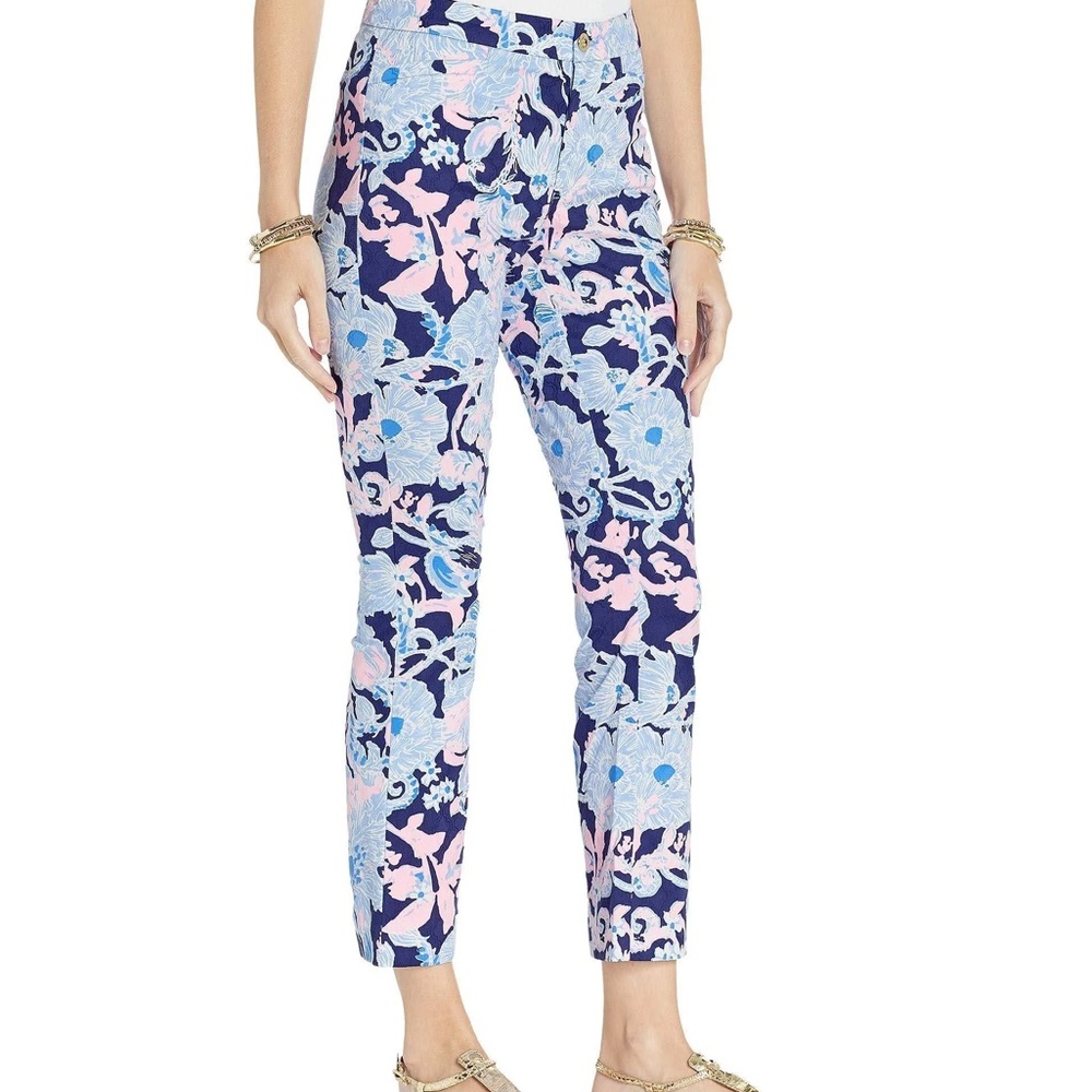 Lilly Pulitzer Kelly High Rise Crop Flare Bright Navy Amore Please Sz 10